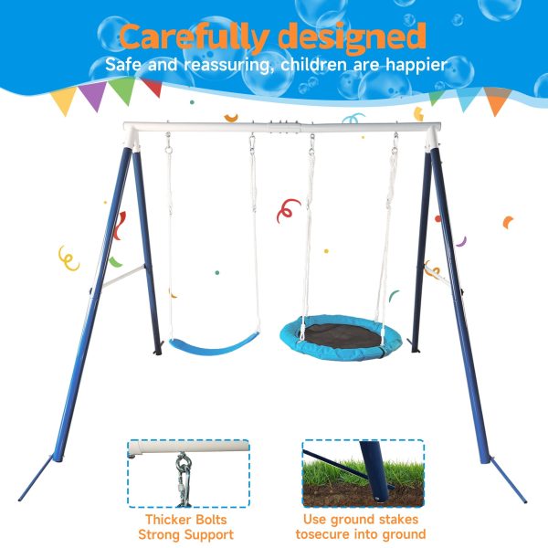 Kids Metal Swing Set For Backyard Outdoor Playground Two Functional Swing Set For Kids Outdoor Equipment - Antique Blue Discount