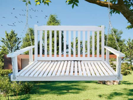 Front Porch Swing With Armrests, Bench Swing With Hanging Chains, For Outdoor Patio, Garden Yard - White Supply