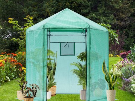 Walk-in Greenhouse Hexagonal Upgrade Reinforced Frame Heavy Duty Plastic Greenhouse Reinforced Thickened Waterproof Insulation (6.9*7.5 ft) - Green For Sale