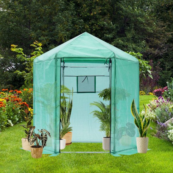 Walk-in Greenhouse Hexagonal Upgrade Reinforced Frame Heavy Duty Plastic Greenhouse Reinforced Thickened Waterproof Insulation (6.9*7.5 ft) - Green For Sale