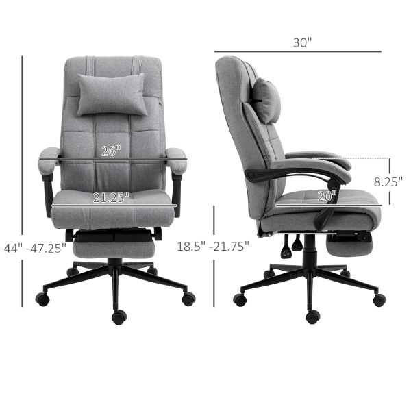 Vinsetto - Executive Linen-Feel Fabric Office Chair High Back Swivel Task Chair With Adjustable Height Upholstered Retractable Footrest, Headrest And Padded Armrest - Light Gray Cheap