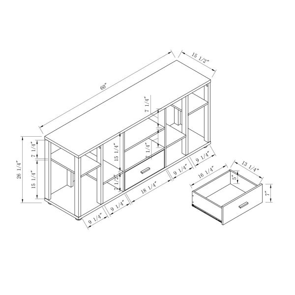 Contemporary TV Stand With Ten Shelves And One Drawer - Gray Supply