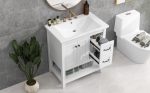 Bathroom Vanity With Ceramic Sink Top, Vanity Cabinet With Multi-Functional Drawer, Solid Wood Legs - White Hot on Sale