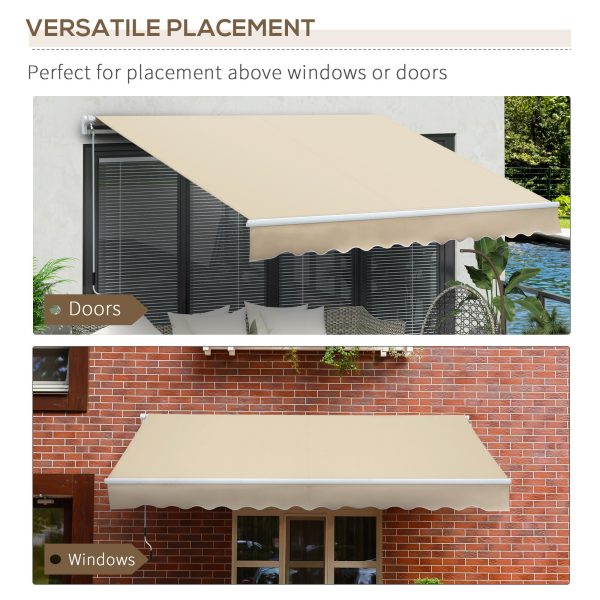 Outsunny - 12  x 8  Retractable Awning Patio Awnings Sun Shade Shelter With Manual Crank Handle, 280G   M² Uv & Water-Resistant Fabric And Aluminum Frame For Deck, Balcony, Yard - Cream White Sale