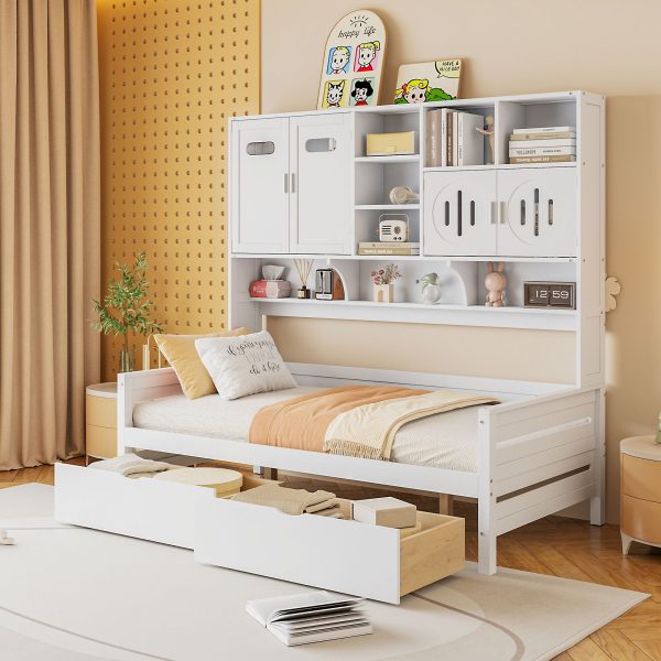 Wooden Daybed With 2 Drawers, And All-In-One Cabinet And Shelf For Discount