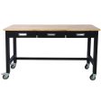 Work Bench, Workbench With Drawer Storage, Heavy Duty Bamboo Wood Work Table With Wheels For Garage Home Office For Cheap