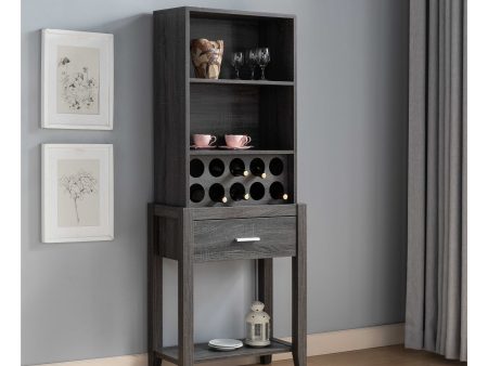 Wine Bar Cabinet, Kitchen Storage Cabinet With Drawer And Open Shelves - Distressed Gray Supply