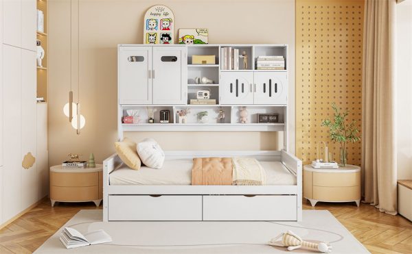 Wooden Daybed With 2 Drawers, And All-In-One Cabinet And Shelf For Discount