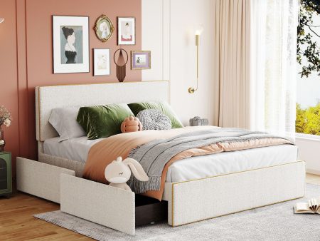 Upholstered Platform Bed With 4 Drawers And Edge On The Headboard & Footboard For Sale