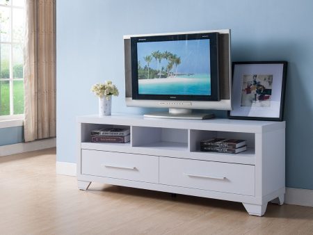 TV Stand, Home Entertainment Console With 2 Drawers, 3 Shelves - White Discount