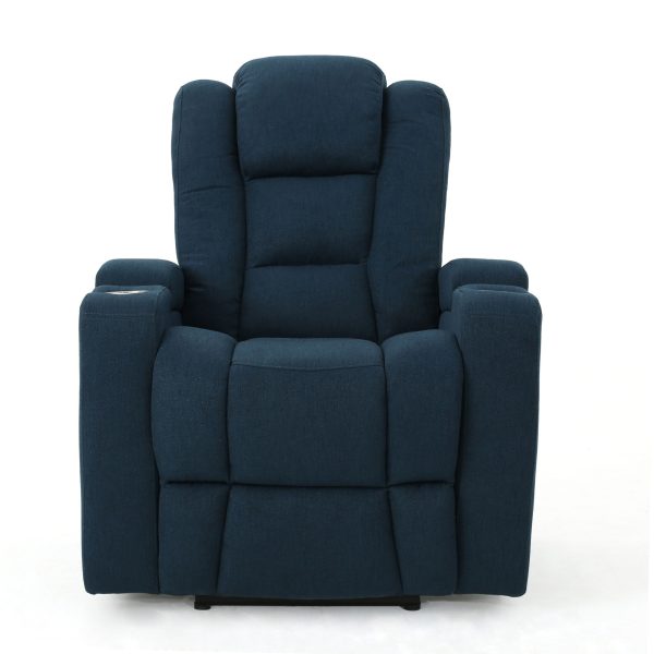 Wide - Power Standard Recliner Chair With Arm Storage With USB - Navy Blue Supply