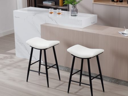 Bar Stools (Set of 2) Armless Counter Low Bar Stools Without Back Modern Linen Fabric Breakfast Stools With Metal Leg And Footrest For Sale