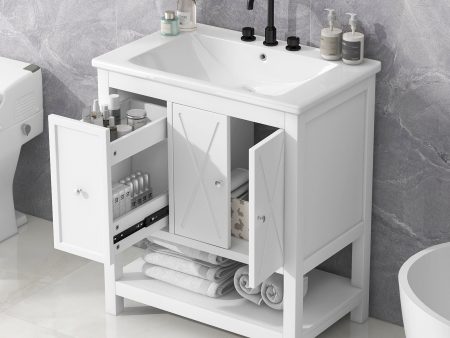 Bathroom Vanity With Sink Top, Bathroom Vanity Cabinet With Two Doors And One Drawer, MDF Boards, Solid Wood, One Package - White For Cheap