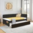 Upholstered Twin Size Daybed Bed Frame (Corner Bed) With Trundle, Velvet Fabric, Studding Design, No Box Spring Required For Sale