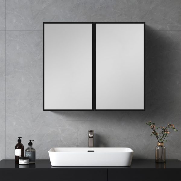 26X30  Black Metal Framed Wall Mount Or Recessed Bathroom Medicine Cabinet With Mirror - Black Fashion