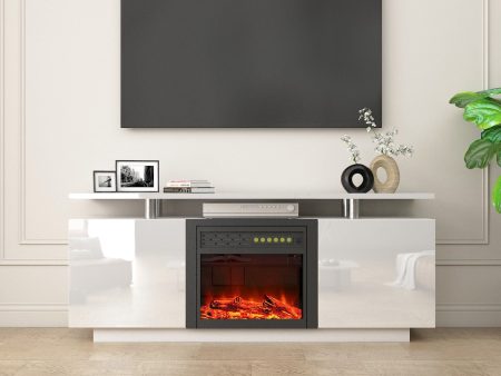 TV Cabinet, TV Unit With Fireplace, Have Heat And Flame Color Changes - White on Sale