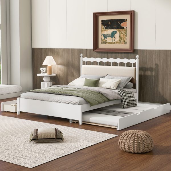 Wooden Storage Platform Bed, With 2 Big Drawers & Trundle For Discount