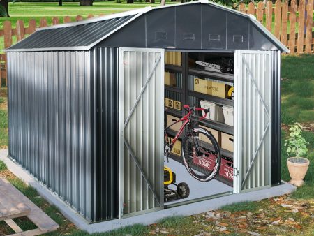 10 Ft X 12 Ft Outdoor Metal Storage Shed With Arch Roof With Lockable Doors For Backyard Garden Patio Lawn - Black Hot on Sale