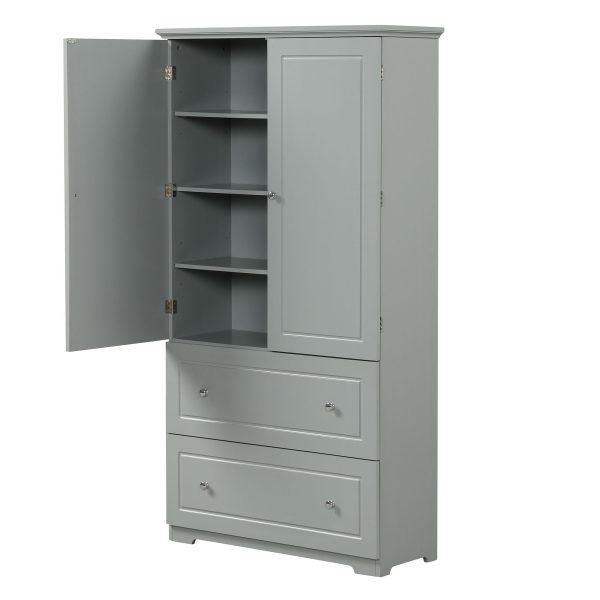 Wide Bathroom Storage Cabinet, Freestanding Storage Cabinet With Two Drawers And Adjustable Shelf, MDF Board With Painted Finish - Gray Cheap