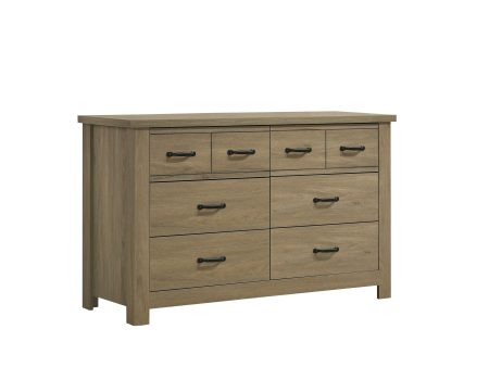 Finn - Oak Finish Dresser With 6 Drawers And Black Handles - Coffee Gray Supply