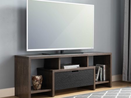 Two Toned Modern TV Stand With Three Shelves, Large Drawer - Walnut Oak   Black Sale