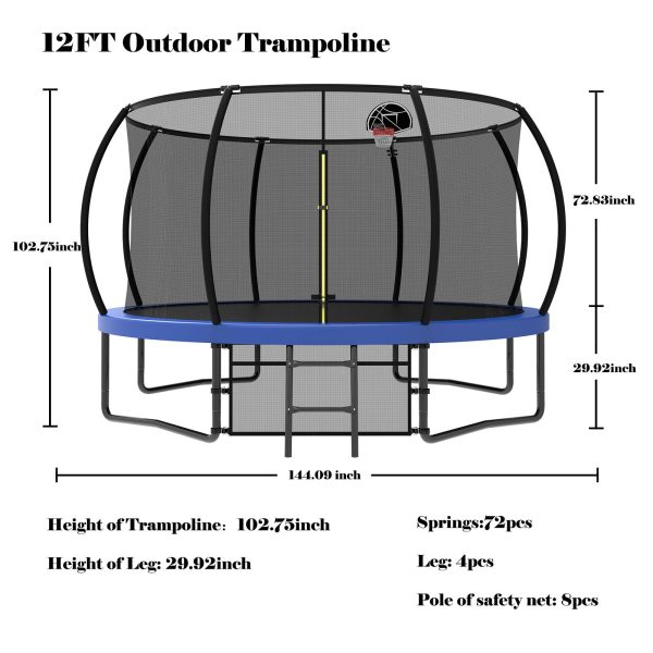 12  Recreational Kids Trampoline With Safety Enclosure Net & Ladder, Outdoor Recreational Trampolines Online Hot Sale