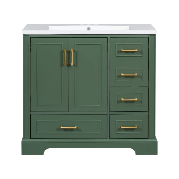 Traditional Bathroom Vanity With Resin Sink Combo Set, Bathroom Cabinet With Two Doors And Four Drawers Online Hot Sale