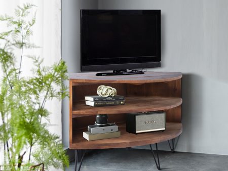 Fan Shape Reclaimed Wood Corner Media Table For Living Room Wise Use Your Space - Natural For Discount