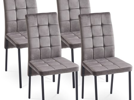 Velvet High Back Nordic Dining Chair Modern Fabric Chair With Black Legs (Set of 2) For Sale