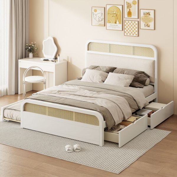 Wooden Platform Bed With Trundle And 2 Drawers Online