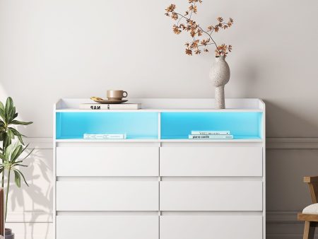 6 Drawer Dresser For Bedroom With LED Lights, Sturdy Frame - White For Cheap