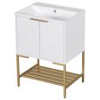 Bathroom Vanity With Sink, Bathroom Vanity Cabinet With Two Doors And Metal Frame, Open Storage Shelf - White   Gold Supply