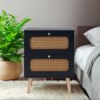 2 Drawer Rattan Nightstand For Bedroom And Living Room, End Table, Side Table With 2 Hand Made Rattan Decorated Drawers - Black Online Sale