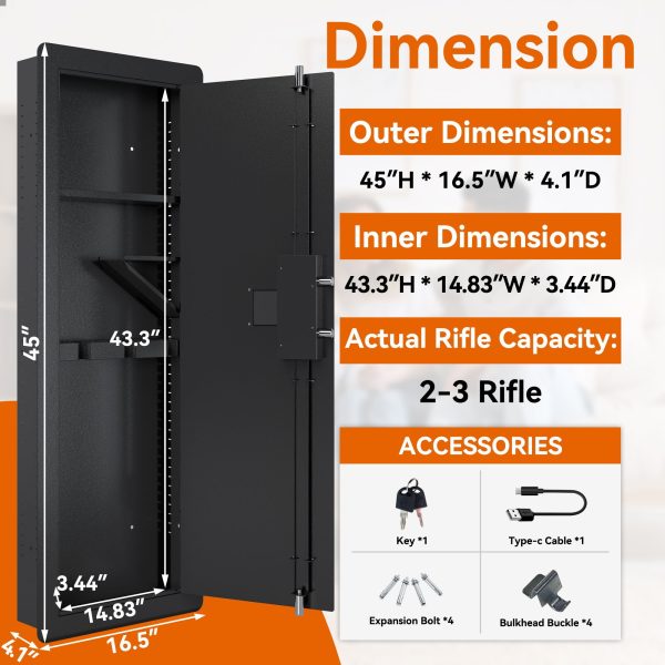 Wall Gun Safe, Gun Safes For Home, Gun Safes & Cabinets, Wall Safes Between The Studs, Quick Access Rifle Safe With Removable Shelf And Digital Keypad Hot on Sale