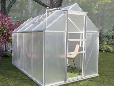 Walk-In Polycarbonate Greenhouse With Roof Vent, Sliding Doors, Hobby Hot House For Outdoor Garden Backyard - Silver Fashion