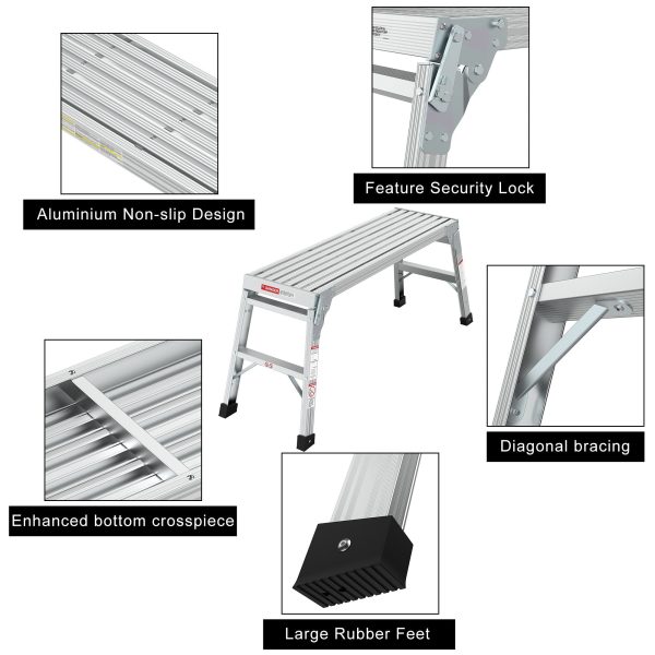 Work Platform Aluminum Portable Bench Folding Ladder Ansi Capacity 225 Lbs 40  - Gray Cheap