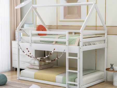 Twin Over Twin Low Bunk Bed, House Bed With Ladder - White Online Hot Sale