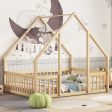 Wood House-Shaped Floor Bed With Fence, Guardrails Supply