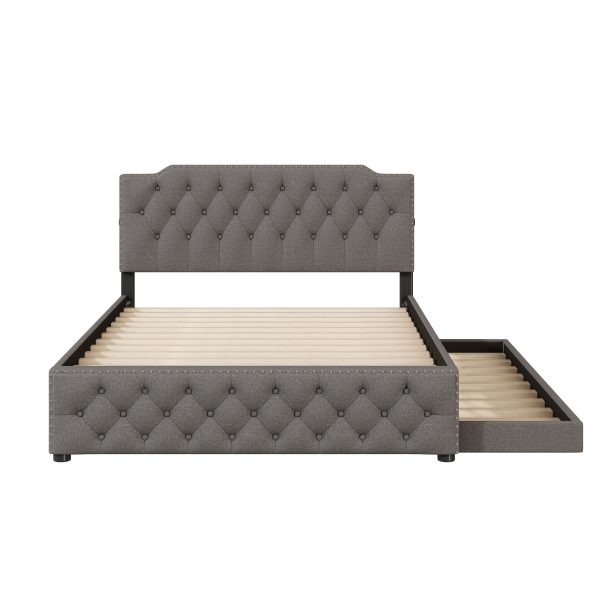 Upholstered Platform Bed With Twin Size Trundle And 2 Sets Of USB Ports On Each Side, Linen Fabric Online