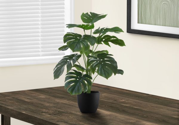 24  Tall, Artificial Plant, Monstera, Indoor, Faux, Fake, Table, Greenery, Potted, Real Touch, Decorative - Green   Black Supply