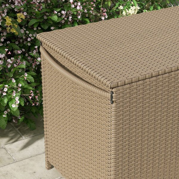 Outsunny - 83 Gallon Deck Box, Large Outdoor Storage Chest, Pe Wicker Trunk For Outside On Wheels For Garden Tools, Pool Toys & Patio Furniture Cushions - Brown Hot on Sale