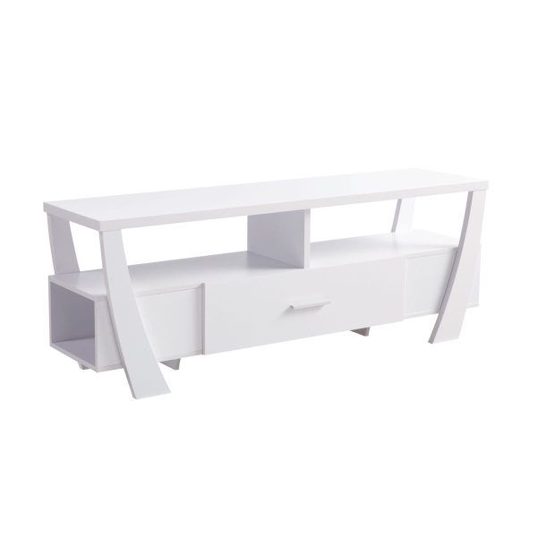 Contemporary TV Stand With Four Shelves And One Drawer - White Online now