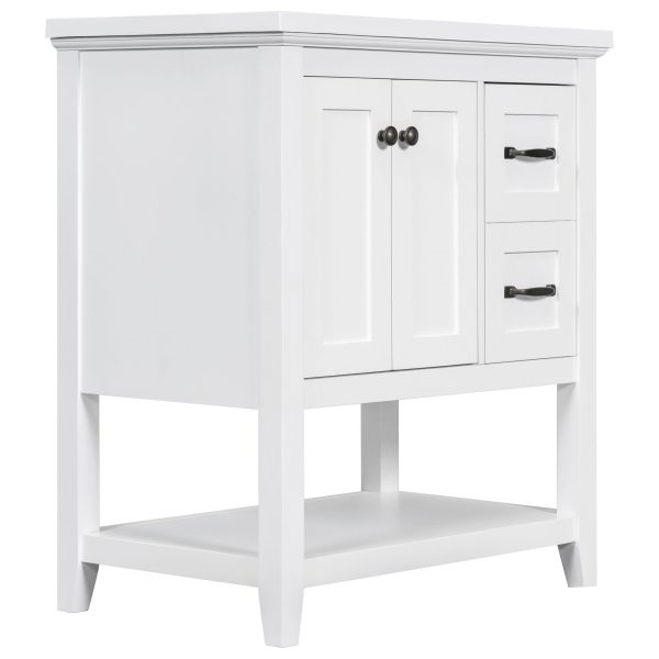 Bathroom Vanity With Ceramic Sink Top, Vanity Cabinet With Multi-Functional Drawer, Solid Wood Legs - White Hot on Sale