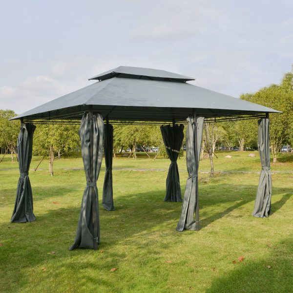 Outsunny - Patio Gazebo, Outdoor Gazebo Canopy Shelter With Curtains, Vented Roof, Steel Frame For Garden, Lawn, Backyard And Deck, - Sage Gray Hot on Sale