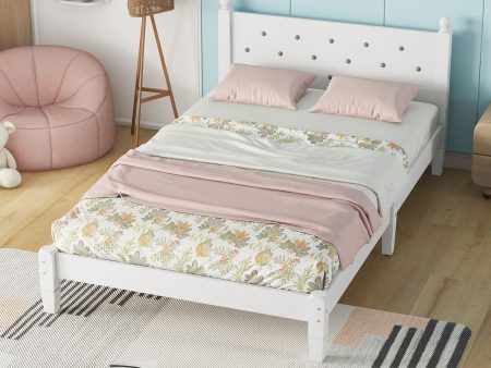 Twin Bed With Button-Decoration Headboard, With Bed Slats - White For Sale