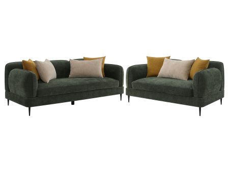 Jade - 2 Piece Chenille Upholstered Sofa Set - Green For Discount