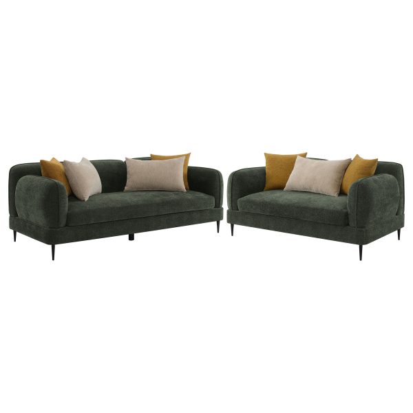 Jade - 2 Piece Chenille Upholstered Sofa Set - Green For Discount