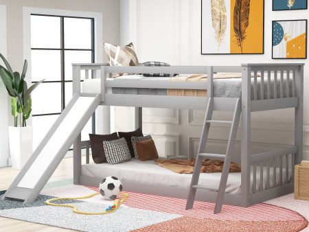 Twin Over Twin Bunk Bed With Convertible Slide And Ladder - Gray For Discount