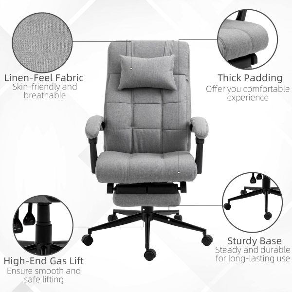 Vinsetto - Executive Linen-Feel Fabric Office Chair High Back Swivel Task Chair With Adjustable Height Upholstered Retractable Footrest, Headrest And Padded Armrest - Light Gray Cheap