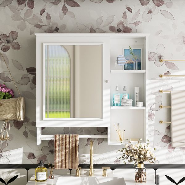 Wall Mounted Bathroom Storage Cabinet, Medicine Cabinets With Large Mirror Door, Adjustable Shelves And Three Open Storage Levels(Not Include Bathroom Vanity) Supply